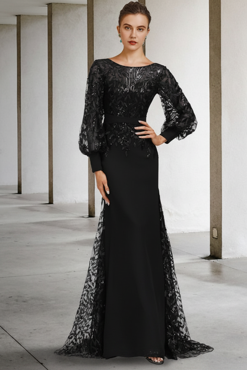 Mermaid/Trumpet Scoop Neck Long Sleeves Floor-Length Mother of the Bride Dresses with Sequins