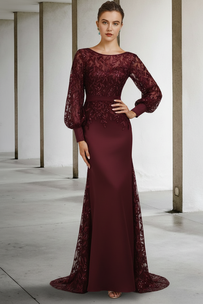 Mermaid/Trumpet Scoop Neck Long Sleeves Floor-Length Mother of the Bride Dresses with Sequins