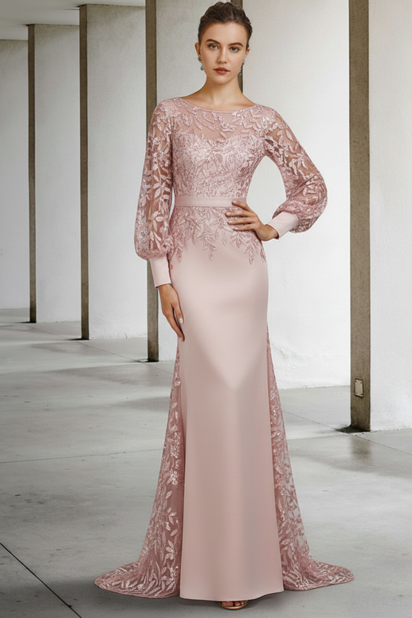 Mermaid/Trumpet Scoop Neck Long Sleeves Floor-Length Mother of the Bride Dresses with Sequins