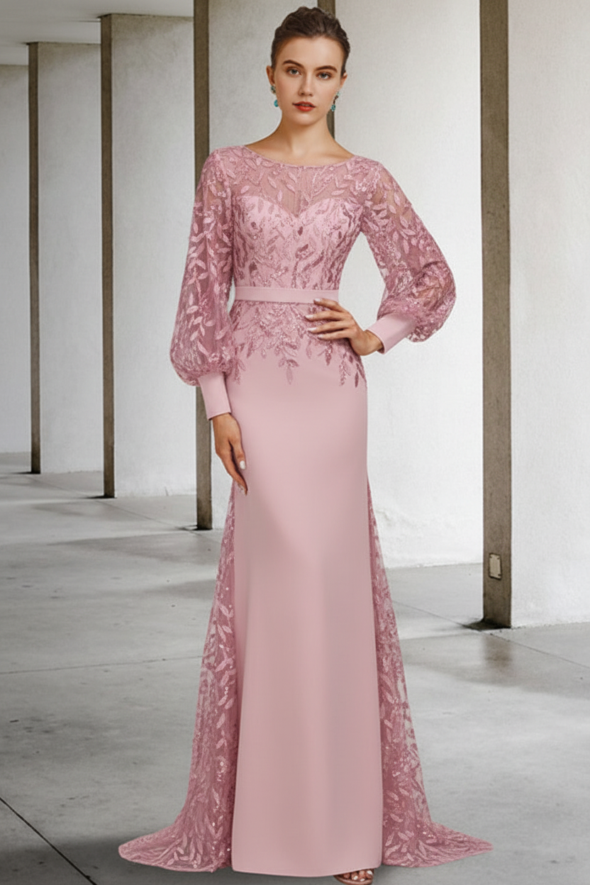 Mermaid/Trumpet Scoop Neck Long Sleeves Floor-Length Mother of the Bride Dresses with Sequins