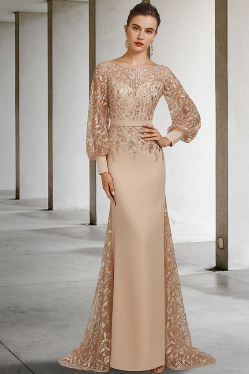 Mermaid/Trumpet Scoop Neck Long Sleeves Floor-Length Mother of the Bride Dresses with Sequins