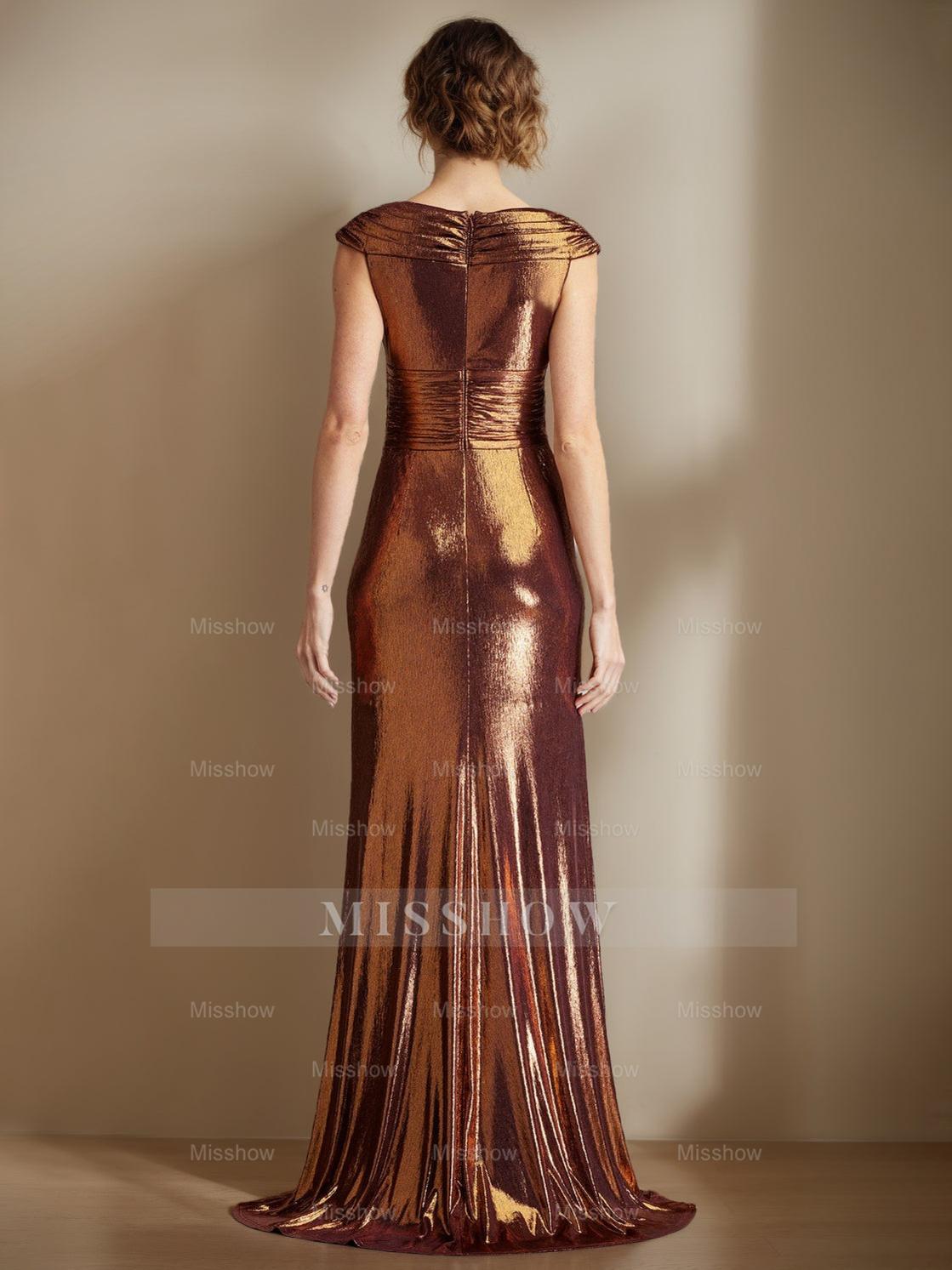 Mermaid/Trumpet Sleeveless Floor-Length Mother of the Bride Dress with Scoop Neck Ruffles & Side Split