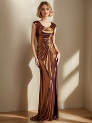 Mermaid/Trumpet Sleeveless Floor-Length Mother of the Bride Dress with Scoop Neck Ruffles & Side Split