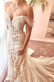 Mermaid Fabulous Tulle Sweetheart Off-The-Shoulder Floor-Length Wedding Dresses with Appliques