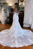 Mermaid Floor-Length Spaghetti Straps Sweetheart Tulle Wedding Dresses with Appliques