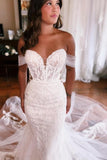 Mermaid Floor-Length Sweetheart Strapless Off-The-Shoulder Wedding Dresses with Appliques