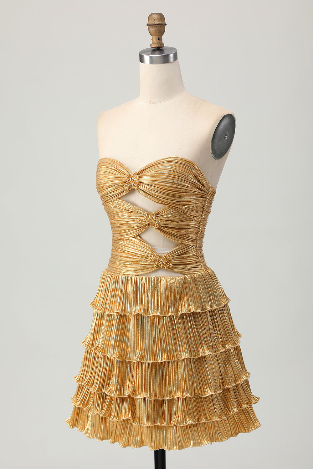 Metallic Golden A Line Sweetheart Tiered Short Homecoming Dress with Keyhole misshow.com Metallic Golden A Line Sweetheart Tiered Short Homecoming Dress with Keyhole misshow.com