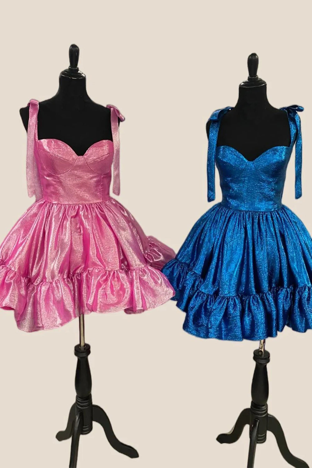 Metallic Pink Adjustable Straps A Line Short Corset Homecoming Dress with Ruffles