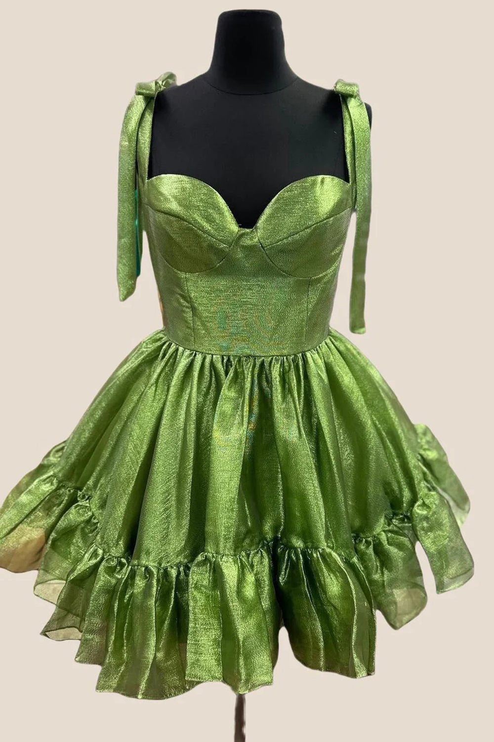 Metallic Pink Adjustable Straps A Line Short Corset Homecoming Dress with Ruffles