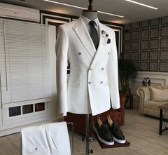 Minimalist Ivory Peaked Lapel Double Breasted Prom Attire