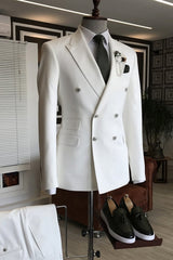 Minimalist Ivory Peaked Lapel Double Breasted Prom Attire