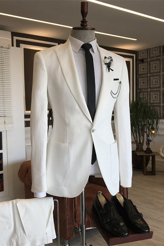 Minimalist Ivory Peaked Lapel Men's Prom Suit