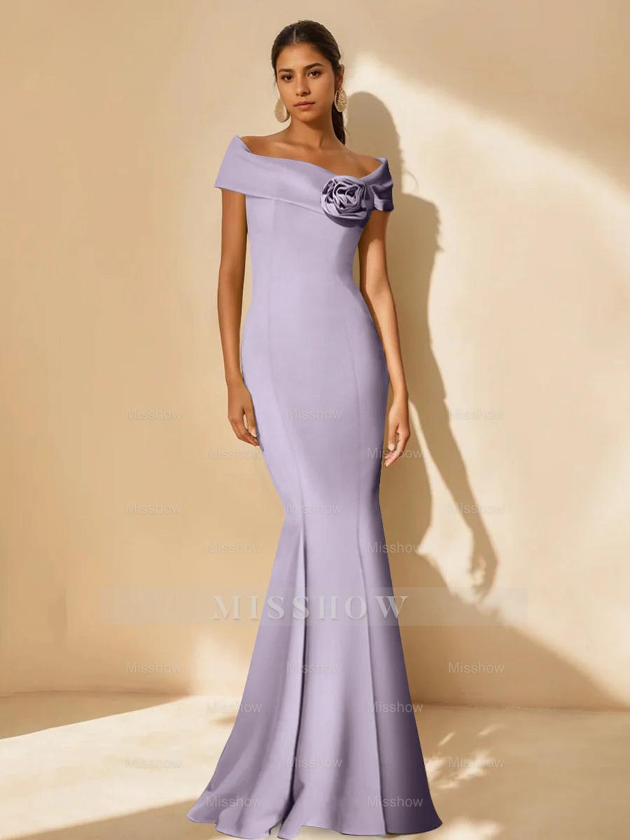 Minimalist Off-the-Shoulder Mother of the Bride Dresses in Trumpet/Mermaid Style with Detachable Flower