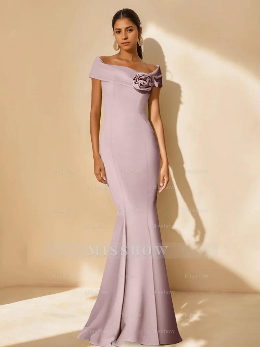 Minimalist Off-the-Shoulder Mother of the Bride Dresses in Trumpet/Mermaid Style with Detachable Flower