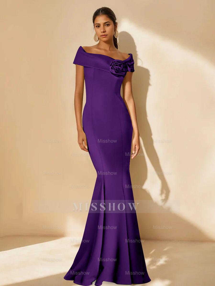 Minimalist Off-the-Shoulder Mother of the Bride Dresses in Trumpet/Mermaid Style with Detachable Flower