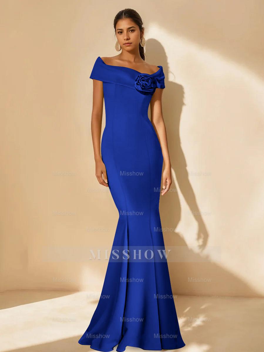 Minimalist Off-the-Shoulder Mother of the Bride Dresses in Trumpet/Mermaid Style with Detachable Flower