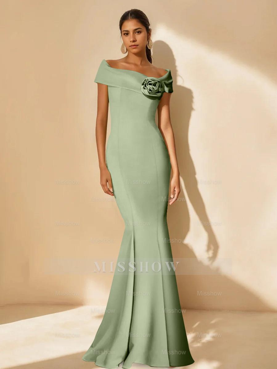 Minimalist Off-the-Shoulder Mother of the Bride Dresses in Trumpet/Mermaid Style with Detachable Flower