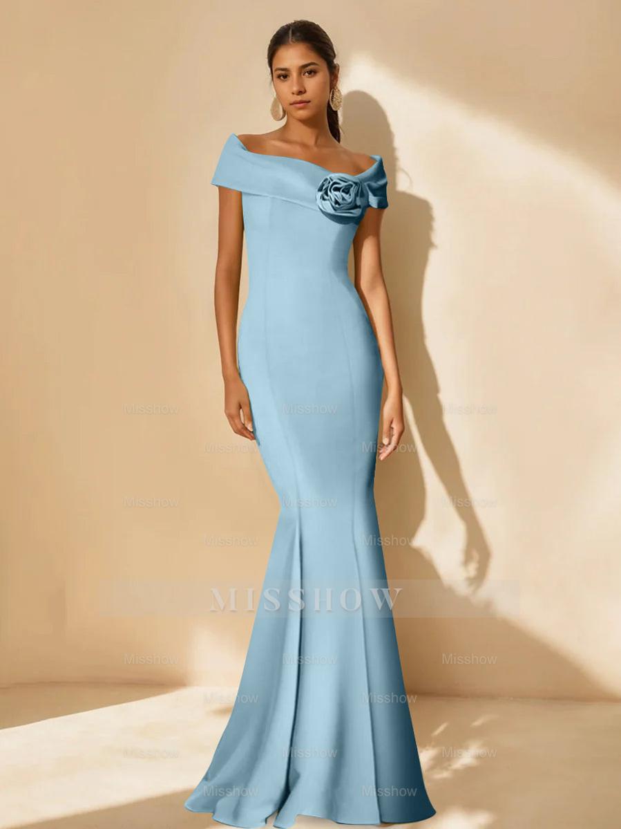 Minimalist Off-the-Shoulder Mother of the Bride Dresses in Trumpet/Mermaid Style with Detachable Flower
