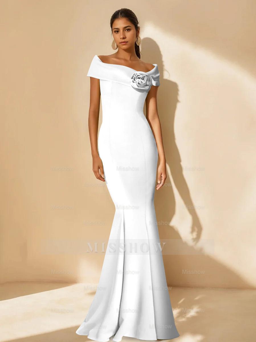 Minimalist Off-the-Shoulder Mother of the Bride Dresses in Trumpet/Mermaid Style with Detachable Flower