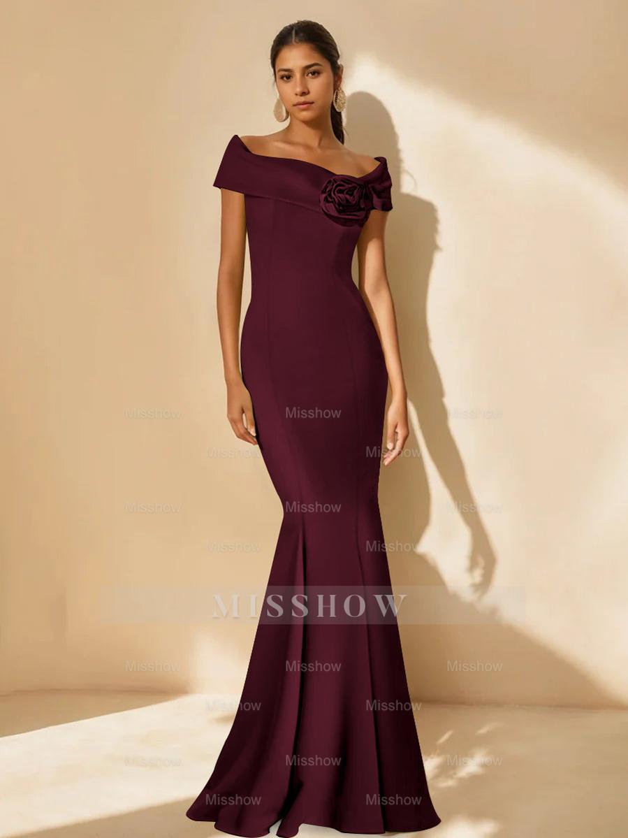 Minimalist Off-the-Shoulder Mother of the Bride Dresses in Trumpet/Mermaid Style with Detachable Flower