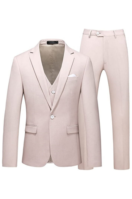 Minimalist Pale Pink Notched Lapel Three Piece Prom Ensemble