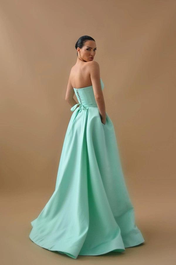Mint Green Strapless Sweetheart Sleeveless Pleated A-Line Evening Dress with Formal Gown