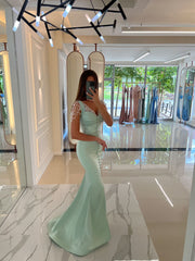 Mint sweetheart beaded mermaid evening dress
