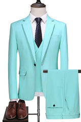 Mint One-Button Notch Lapel Three-Piece Business Suit for Men