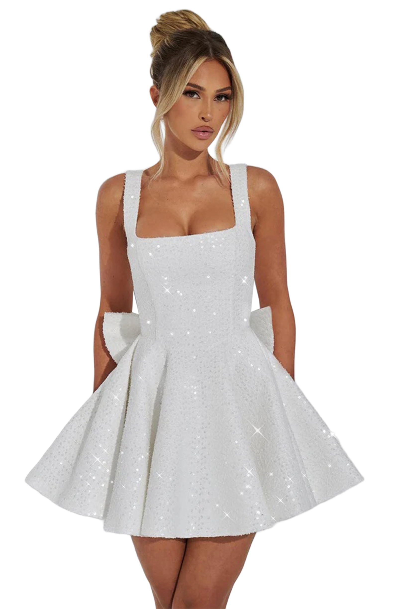 White square sequin A-line homecoming dress