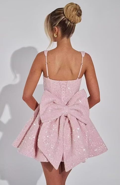 Pink square sequin A-line homecoming dress
