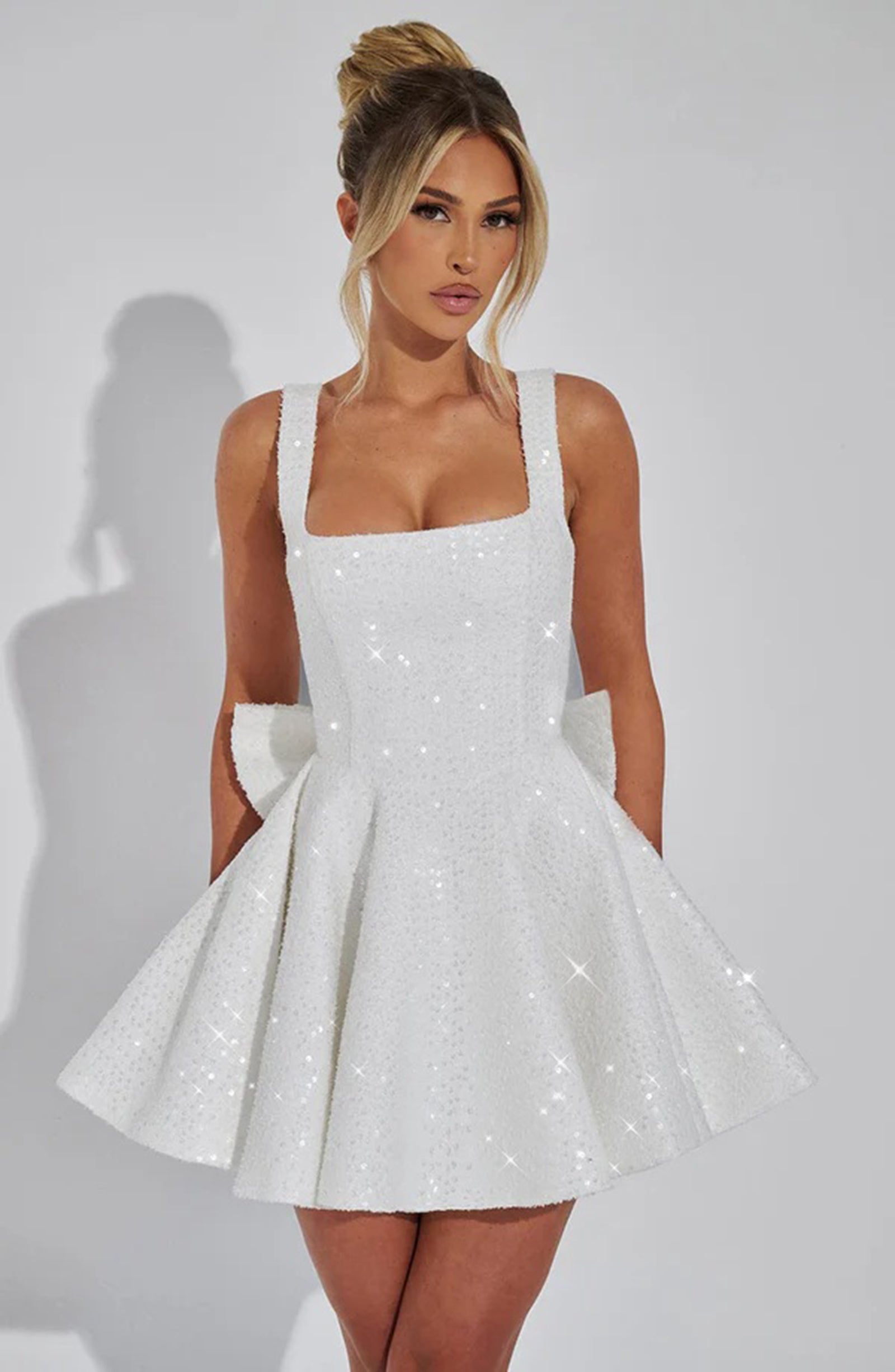 White square sequin A-line homecoming dress