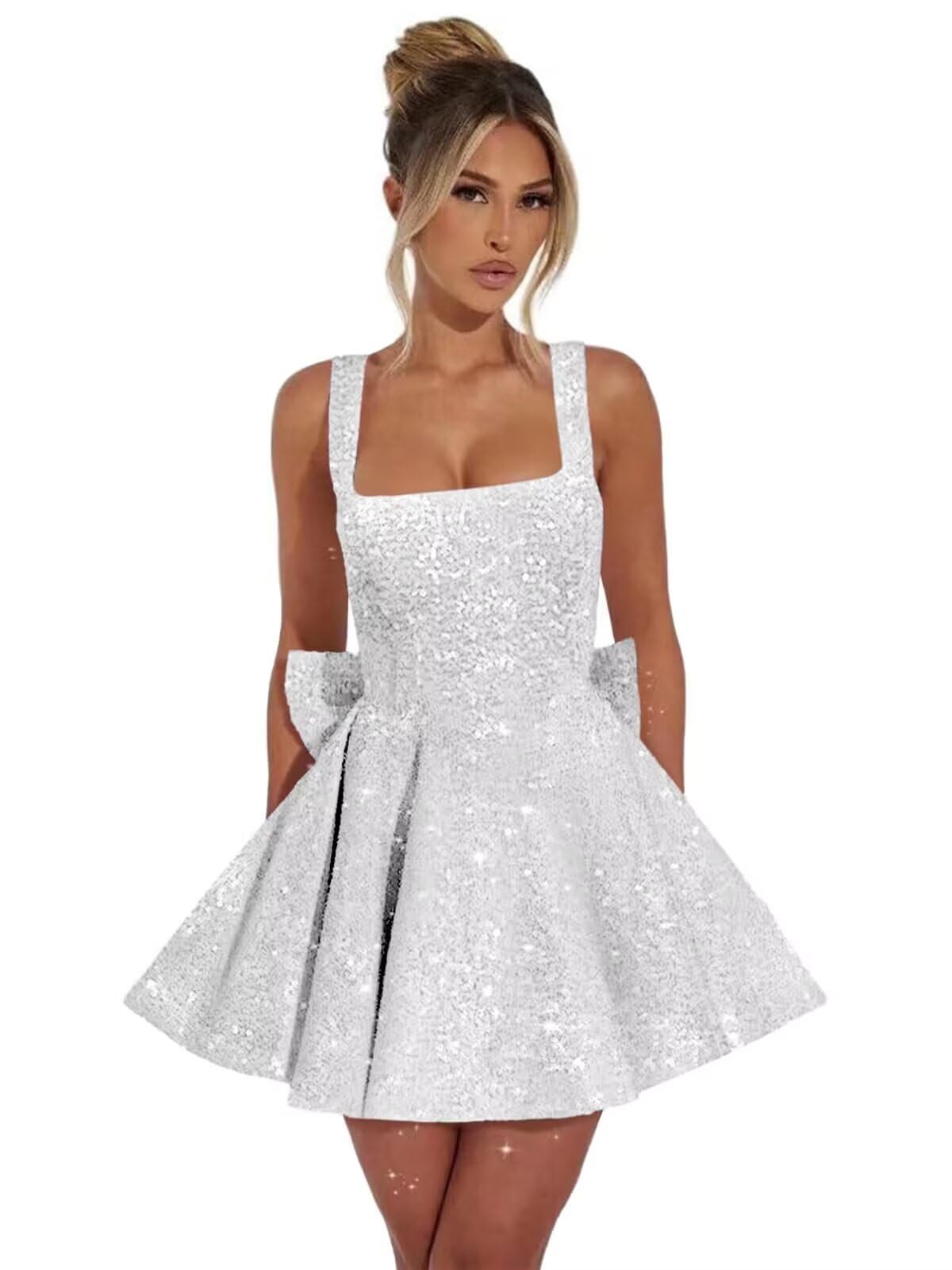 White square sequin A-line homecoming dress