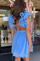 Misshow A Line Blue Floral Short Homecoming Dress/Mini Dress
