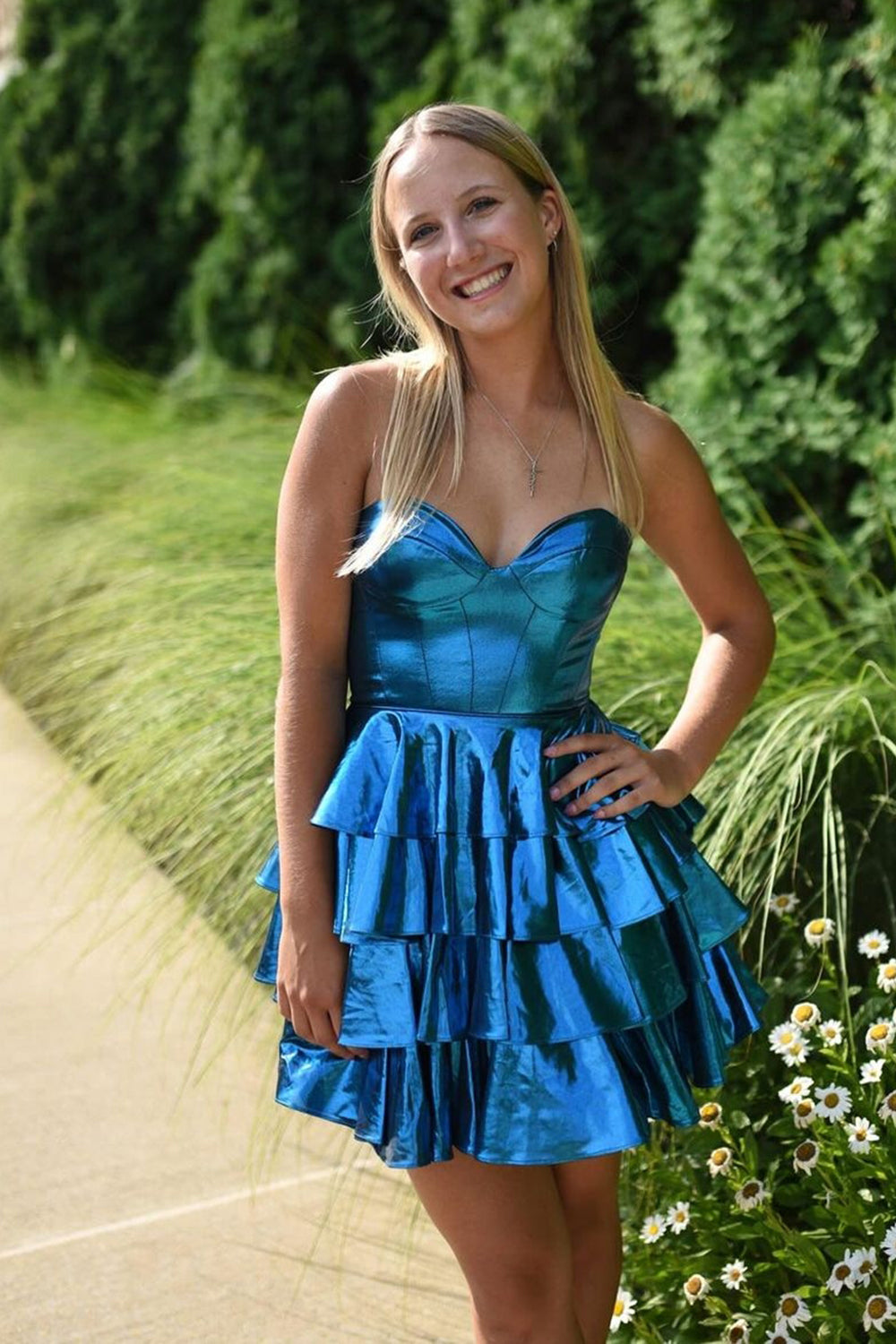 Misshow A Line Golden Sweetheart Corset Short Homecoming Dress/Mini Dress With Ruffles