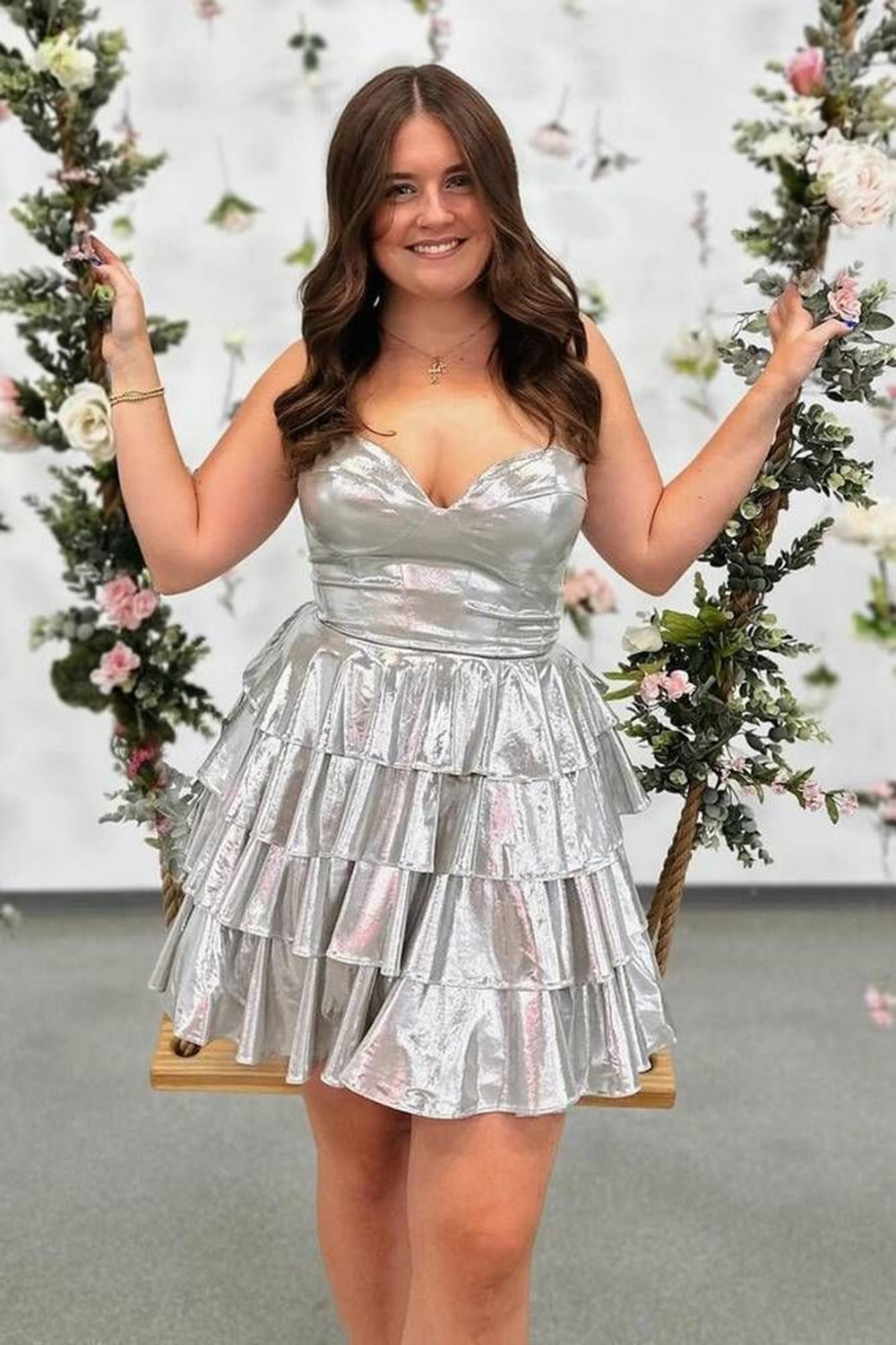 Misshow A Line Golden Sweetheart Corset Short Homecoming Dress/Mini Dress With Ruffles