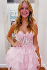 Misshow A-Line Light Blue Sweetheart Corset Short Homecoming Dress/Mini Dress with Ruffles