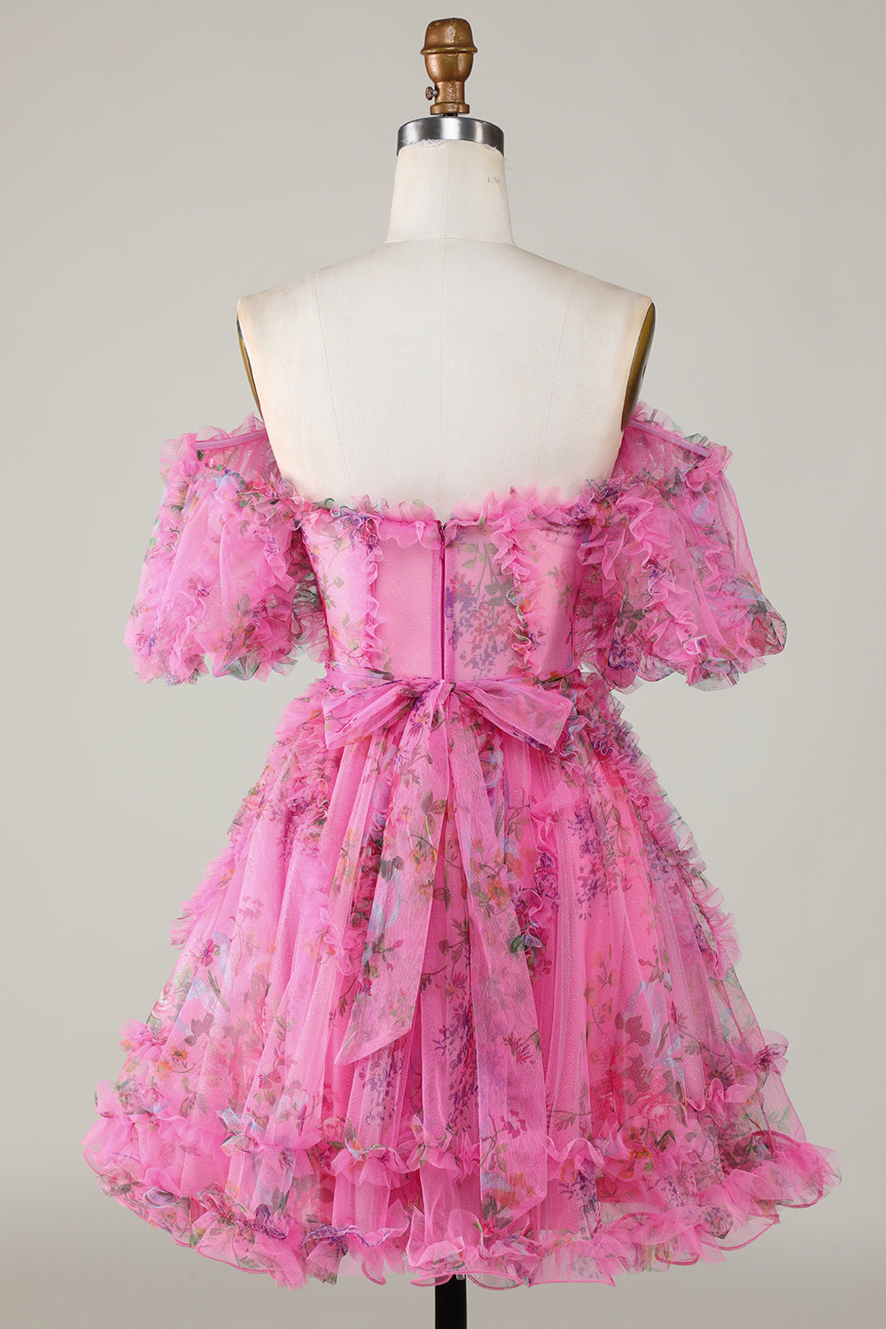 Misshow A-Line Off The Shoulder Pink Corset Floral Short Homecoming Dress/Mini Dress