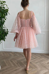 Misshow A Line Off the Shoulder Blush Short Homecoming Dress/Mini Dress with Long Sleeves