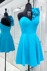 Misshow A Line One Shoulder Blue Short Homecoming Dress/Mini Dress