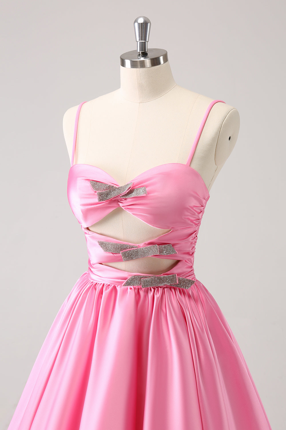 Misshow A Line Pink Spaghetti Straps Tiered Short Homecoming Dress/Mini Dress with Bow