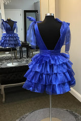 Misshow A Line Royal Blue Short Homecoming Dress/Mini Dress With Ruffles