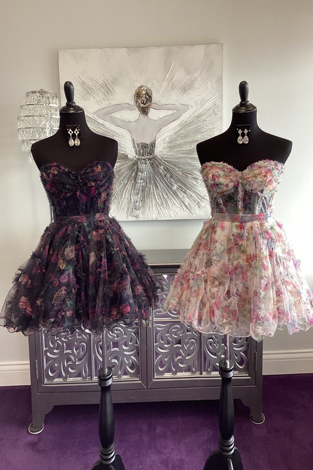 Misshow A-Line White Flower Sweetheart Corset Floral Homecoming Dress/Mini Dress with Ruffles