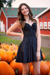Misshow Black A Line Backless Halter Short Homecoming Dress/Mini Dress with Lace