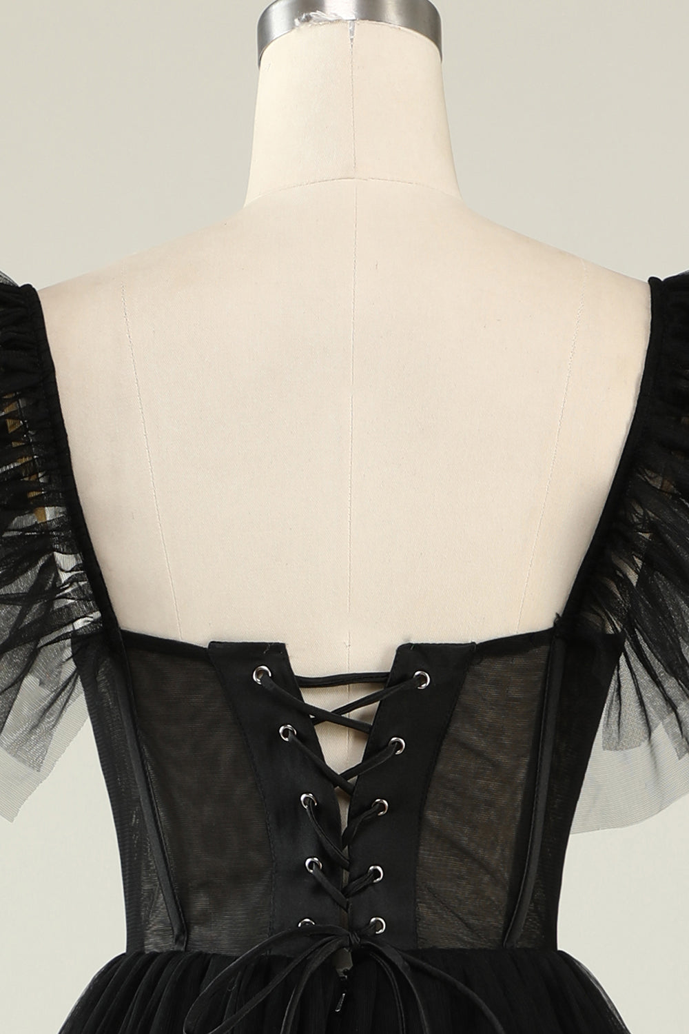 Misshow Black A-Line Corset Ruffled Tulle Homecoming Dress/Mini Dress