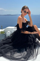 Misshow Black A-Line Corset Ruffled Tulle Homecoming Dress/Mini Dress