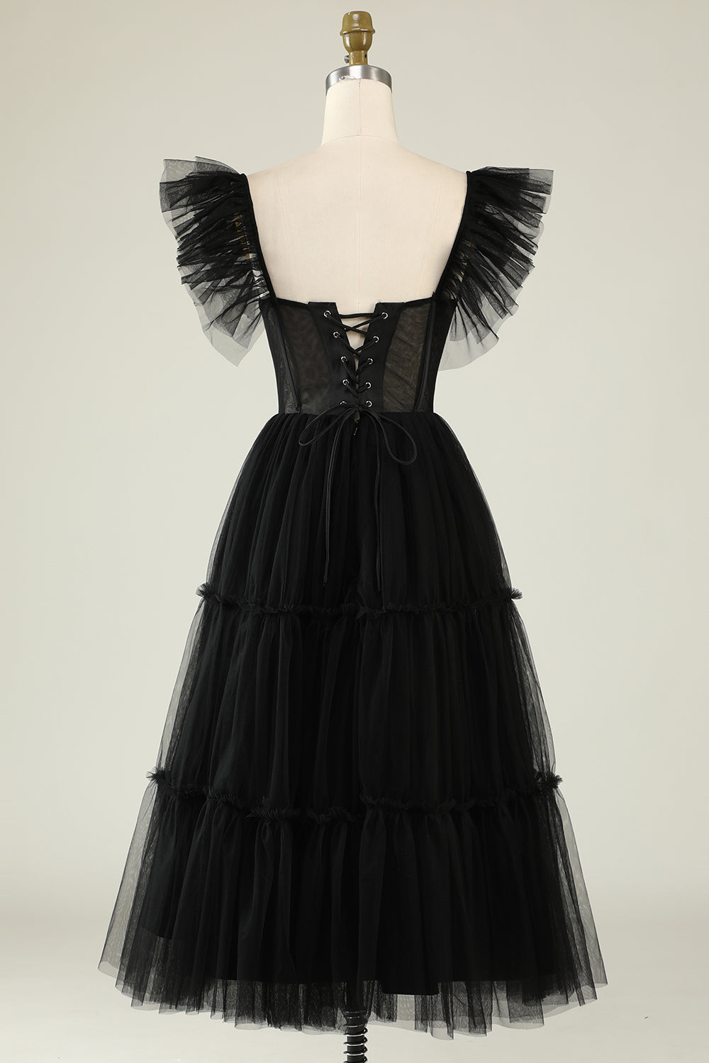 Misshow Black A-Line Corset Ruffled Tulle Homecoming Dress/Mini Dress