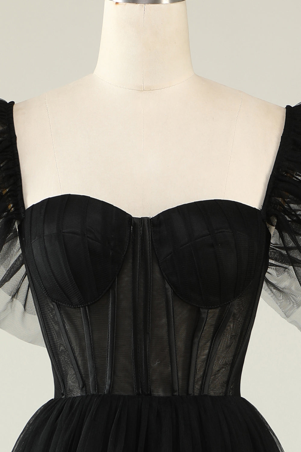 Misshow Black A-Line Corset Ruffled Tulle Homecoming Dress/Mini Dress
