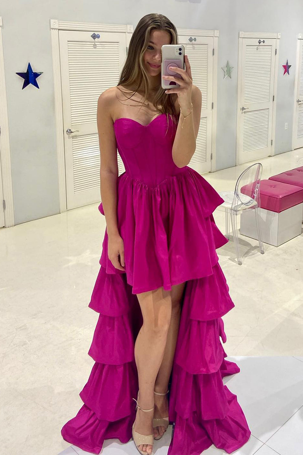 Misshow Black A-Line Corset Sweetheart High Low Tiered Long Prom Dress