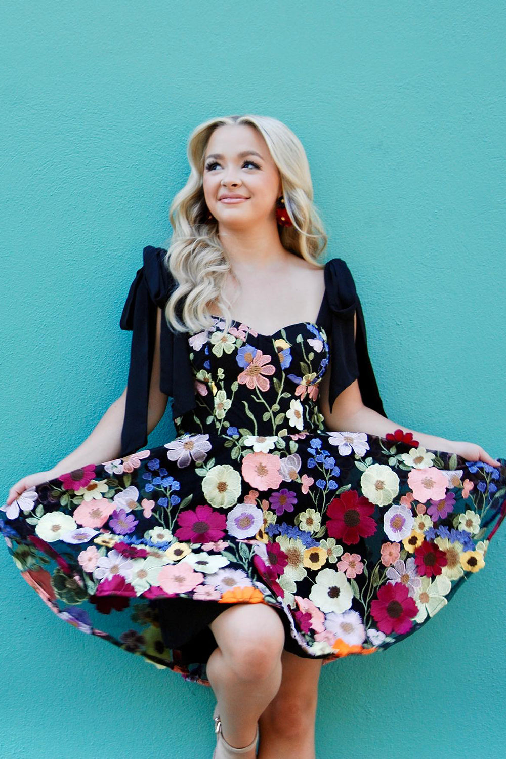 Misshow Black A Line Flower Print Short Homecoming Dress/Mini Dress