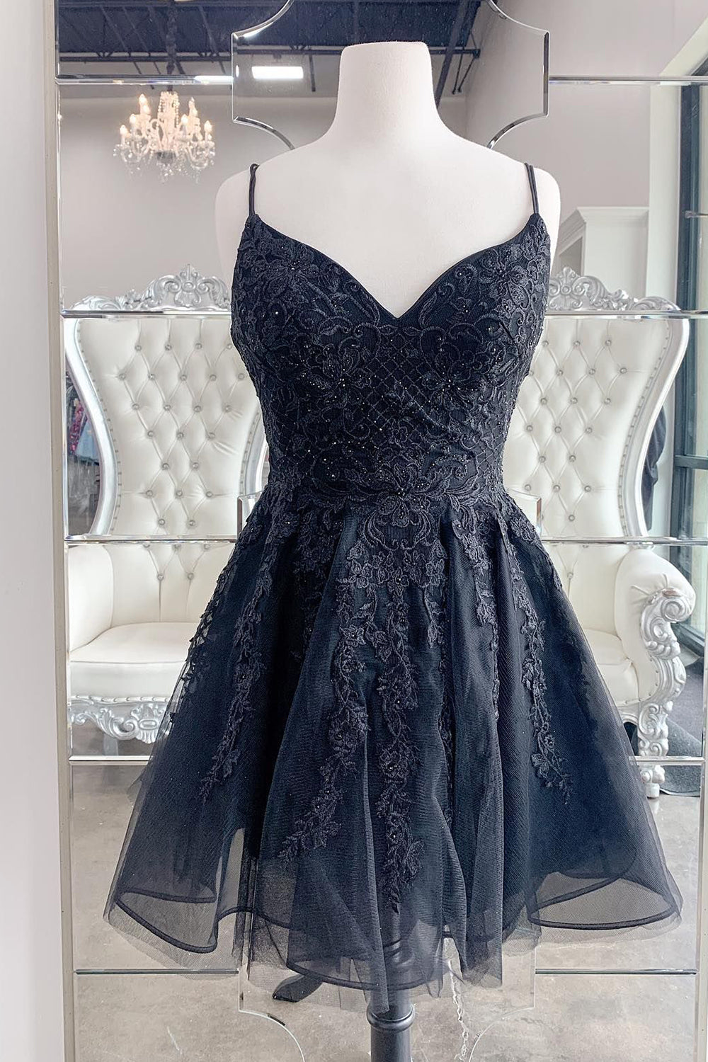 Misshow Black A-Line Lace Short Homecoming Dress/Mini Dress